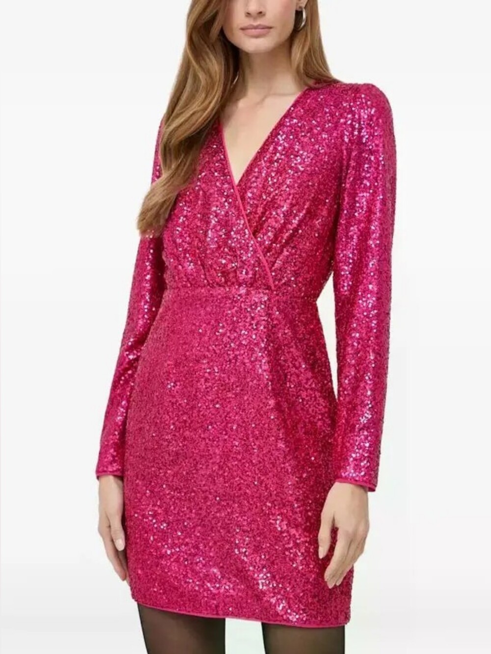 MORGAN DE TOI Sequined Vneck Mini Dress Hot Pink